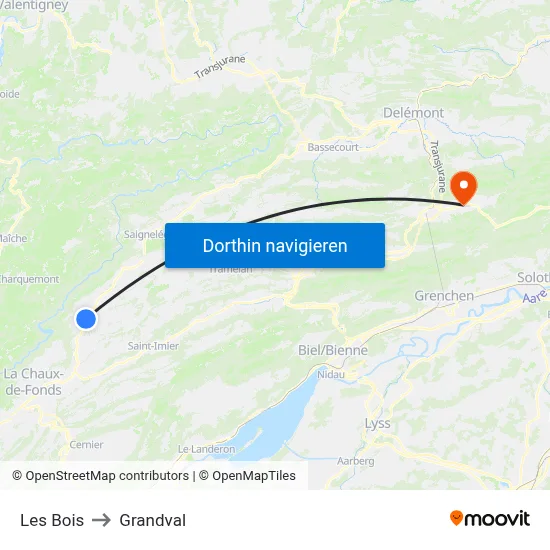 Les Bois to Grandval map