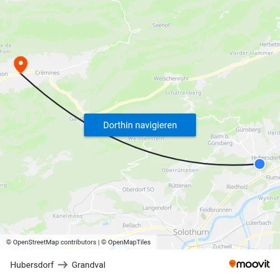 Hubersdorf to Grandval map