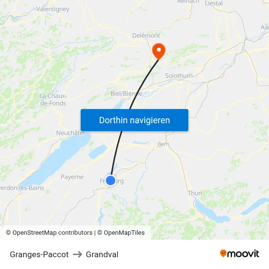 Granges-Paccot to Grandval map