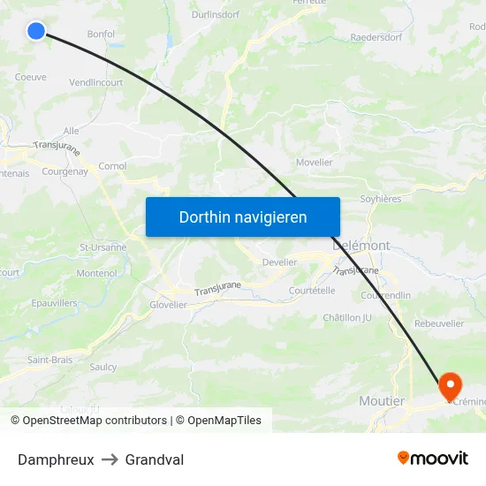 Damphreux to Grandval map