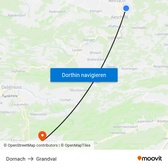 Dornach to Grandval map
