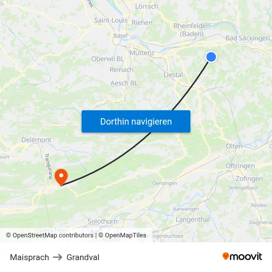 Maisprach to Grandval map