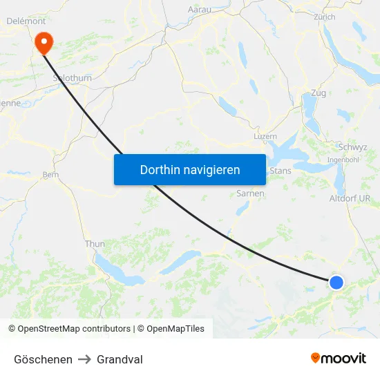 Göschenen to Grandval map