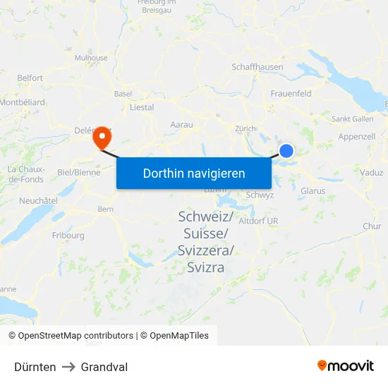 Dürnten to Grandval map