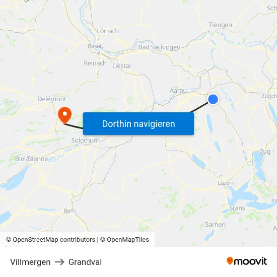 Villmergen to Grandval map