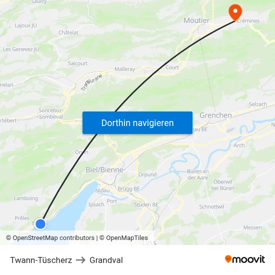 Twann-Tüscherz to Grandval map
