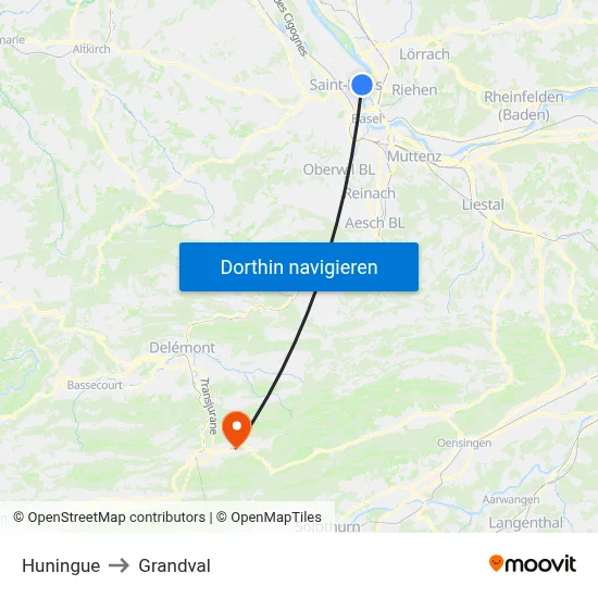 Huningue to Grandval map
