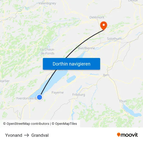 Yvonand to Grandval map