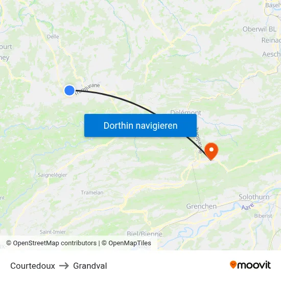 Courtedoux to Grandval map