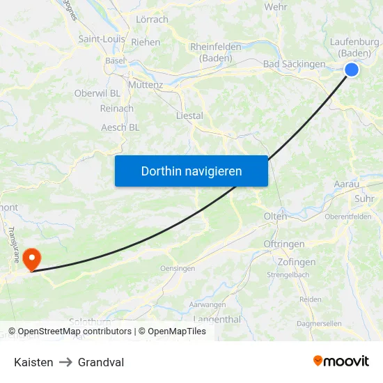 Kaisten to Grandval map