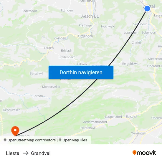 Liestal to Grandval map