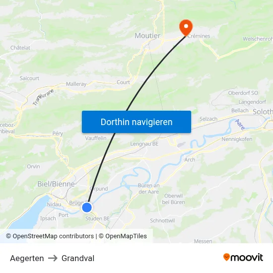 Aegerten to Grandval map