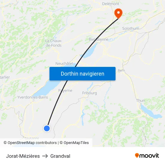 Jorat-Mézières to Grandval map