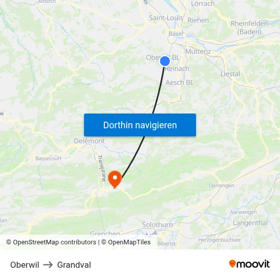 Oberwil to Grandval map