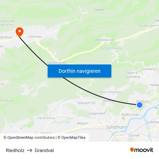 Riedholz to Grandval map