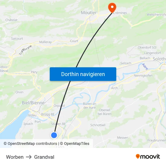 Worben to Grandval map