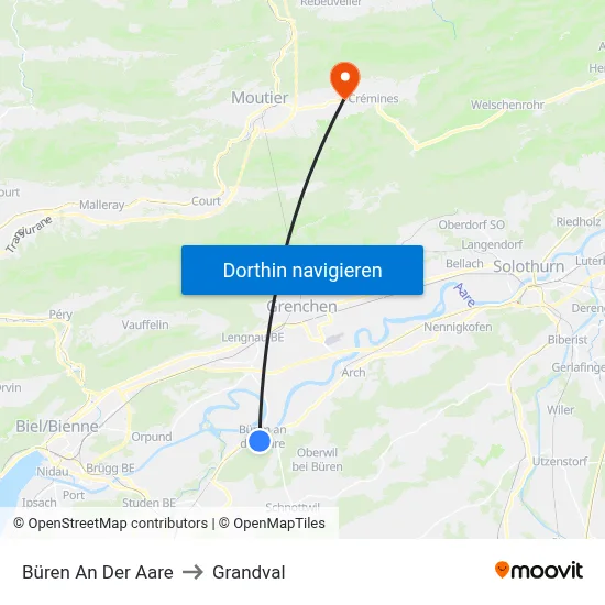 Büren An Der Aare to Grandval map