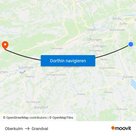 Oberkulm to Grandval map