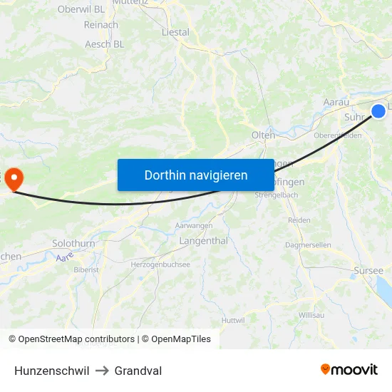 Hunzenschwil to Grandval map