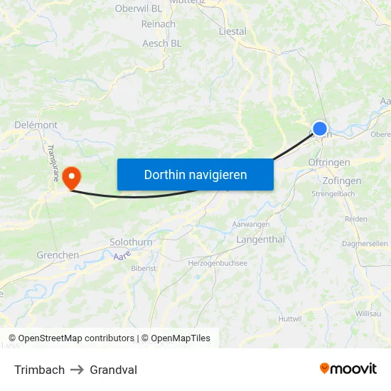 Trimbach to Grandval map
