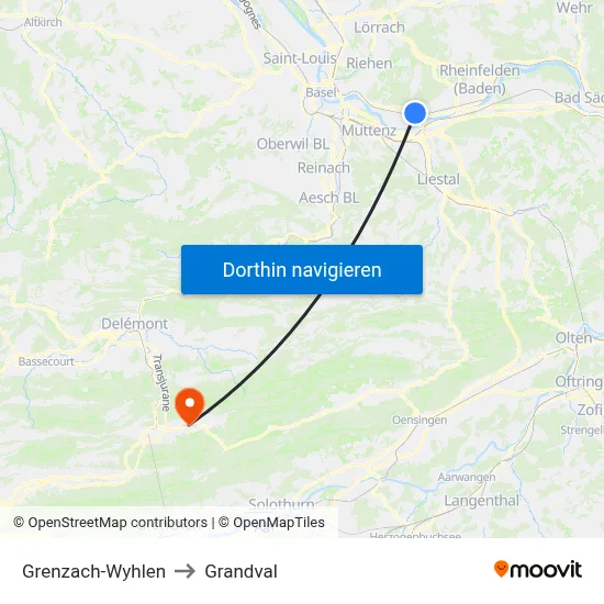 Grenzach-Wyhlen to Grandval map
