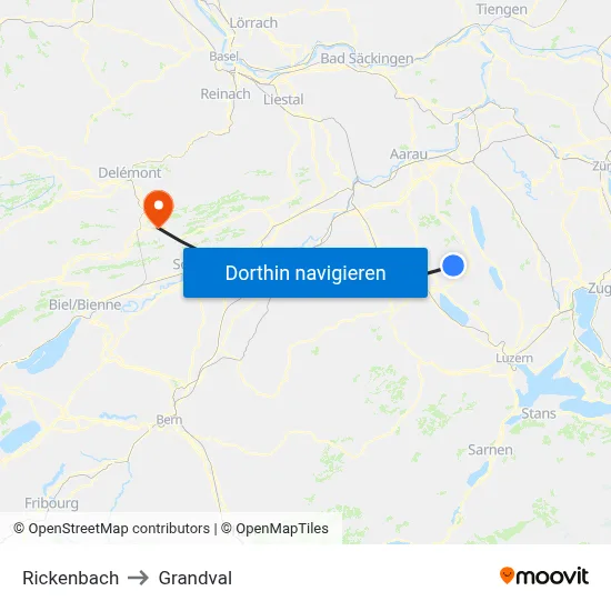 Rickenbach to Grandval map