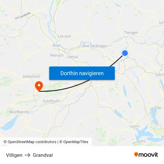 Villigen to Grandval map