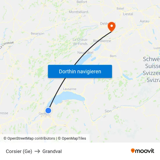 Corsier (Ge) to Grandval map