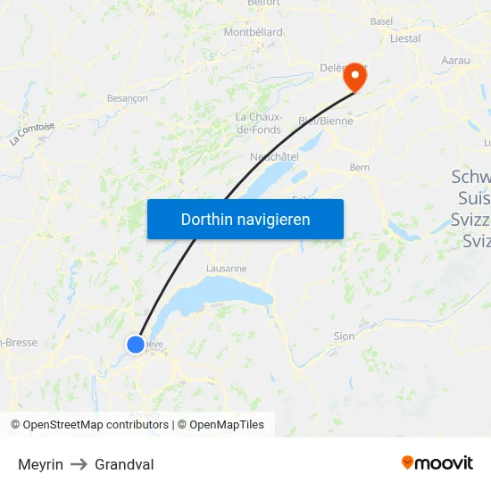 Meyrin to Grandval map