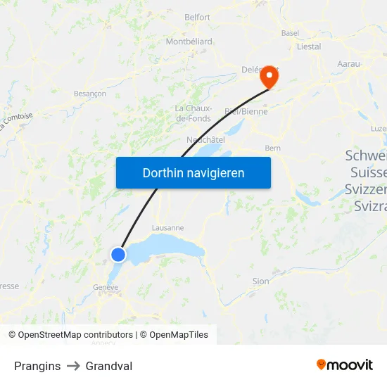 Prangins to Grandval map