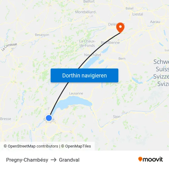 Pregny-Chambésy to Grandval map