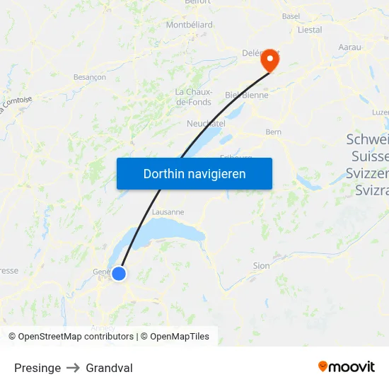 Presinge to Grandval map