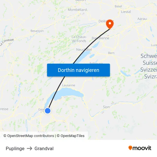 Puplinge to Grandval map