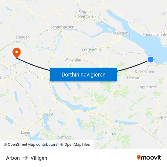 Arbon to Villigen map
