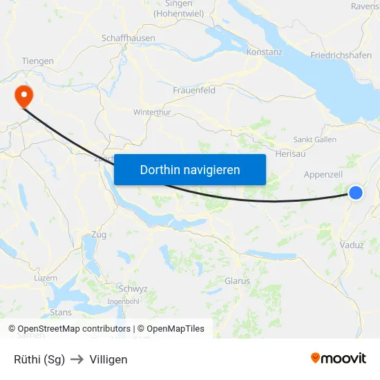 Rüthi (Sg) to Villigen map