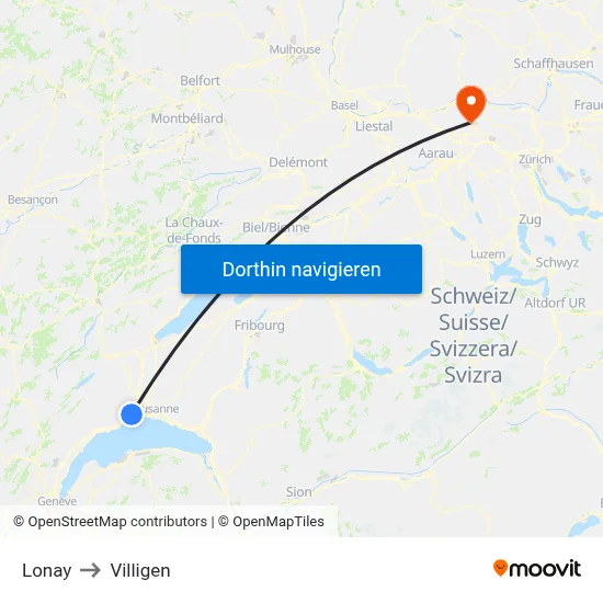 Lonay to Villigen map