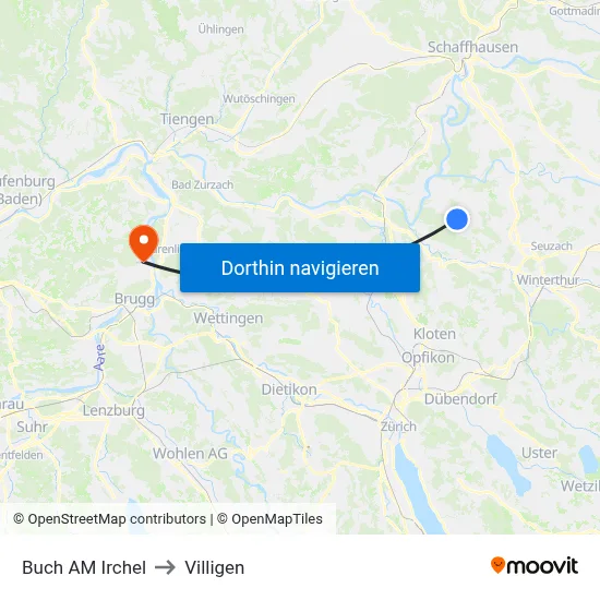 Buch AM Irchel to Villigen map