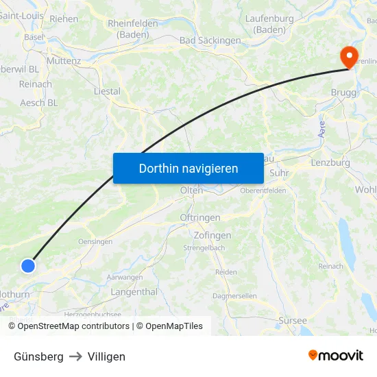 Günsberg to Villigen map