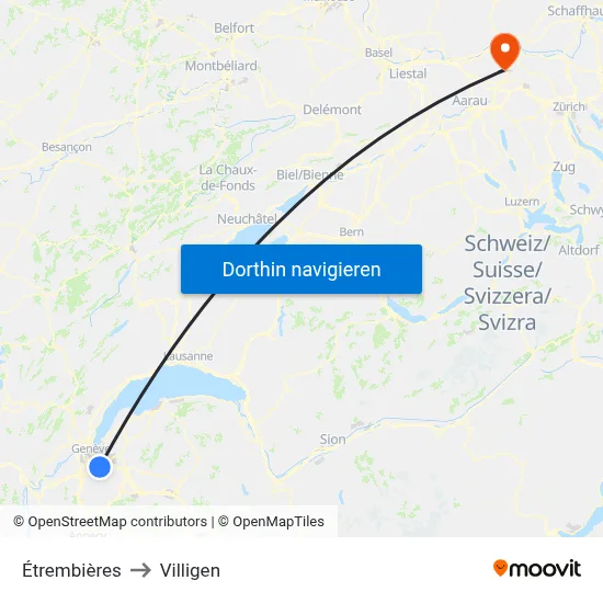 Étrembières to Villigen map