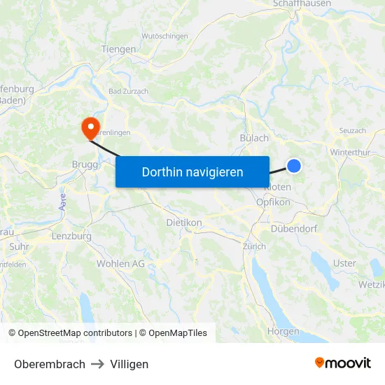Oberembrach to Villigen map
