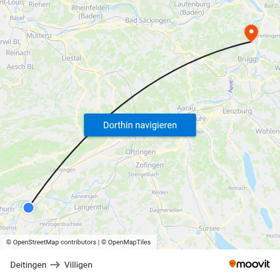 Deitingen to Villigen map