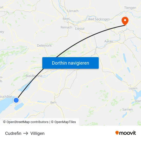 Cudrefin to Villigen map