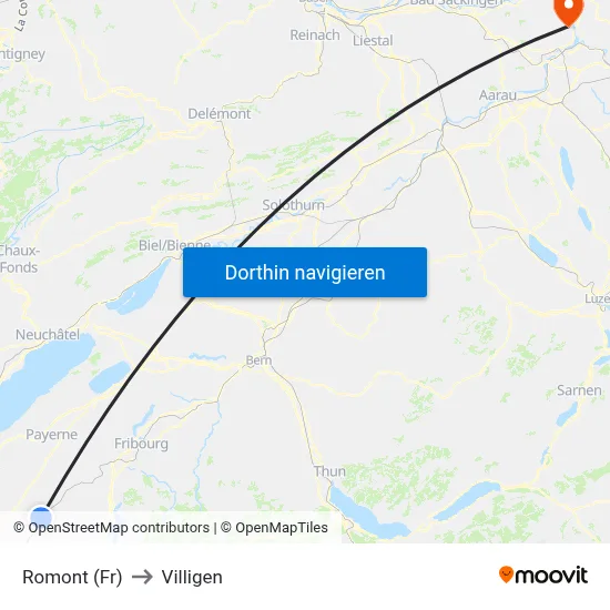 Romont (Fr) to Villigen map