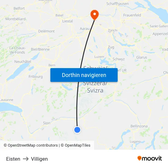 Eisten to Villigen map