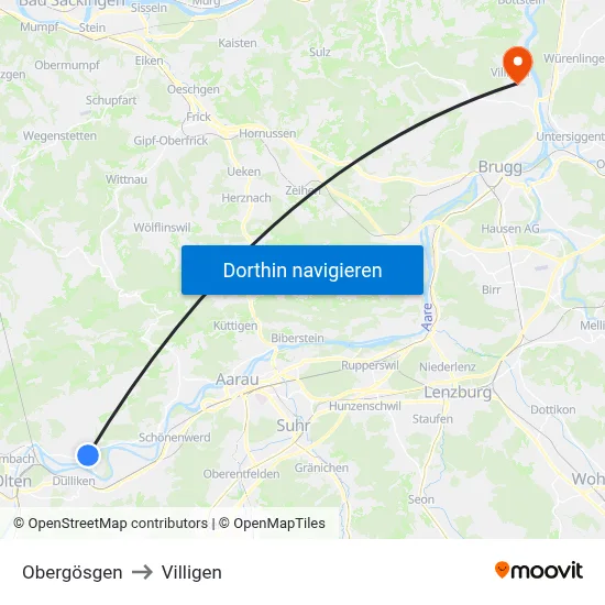 Obergösgen to Villigen map