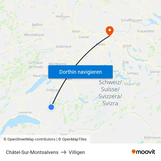 Châtel-Sur-Montsalvens to Villigen map