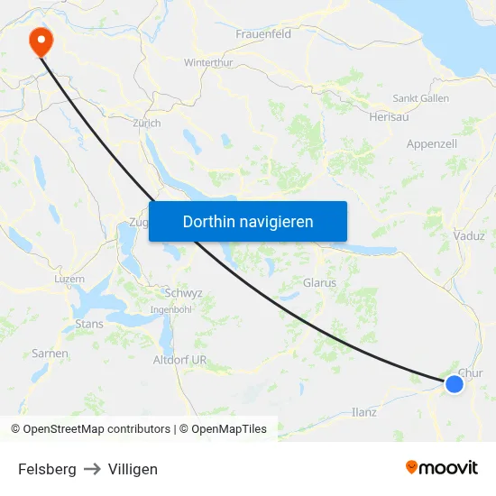 Felsberg to Villigen map