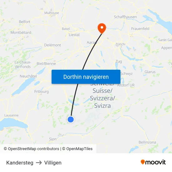 Kandersteg to Villigen map