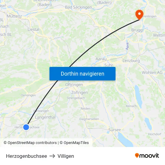 Herzogenbuchsee to Villigen map