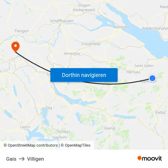 Gais to Villigen map